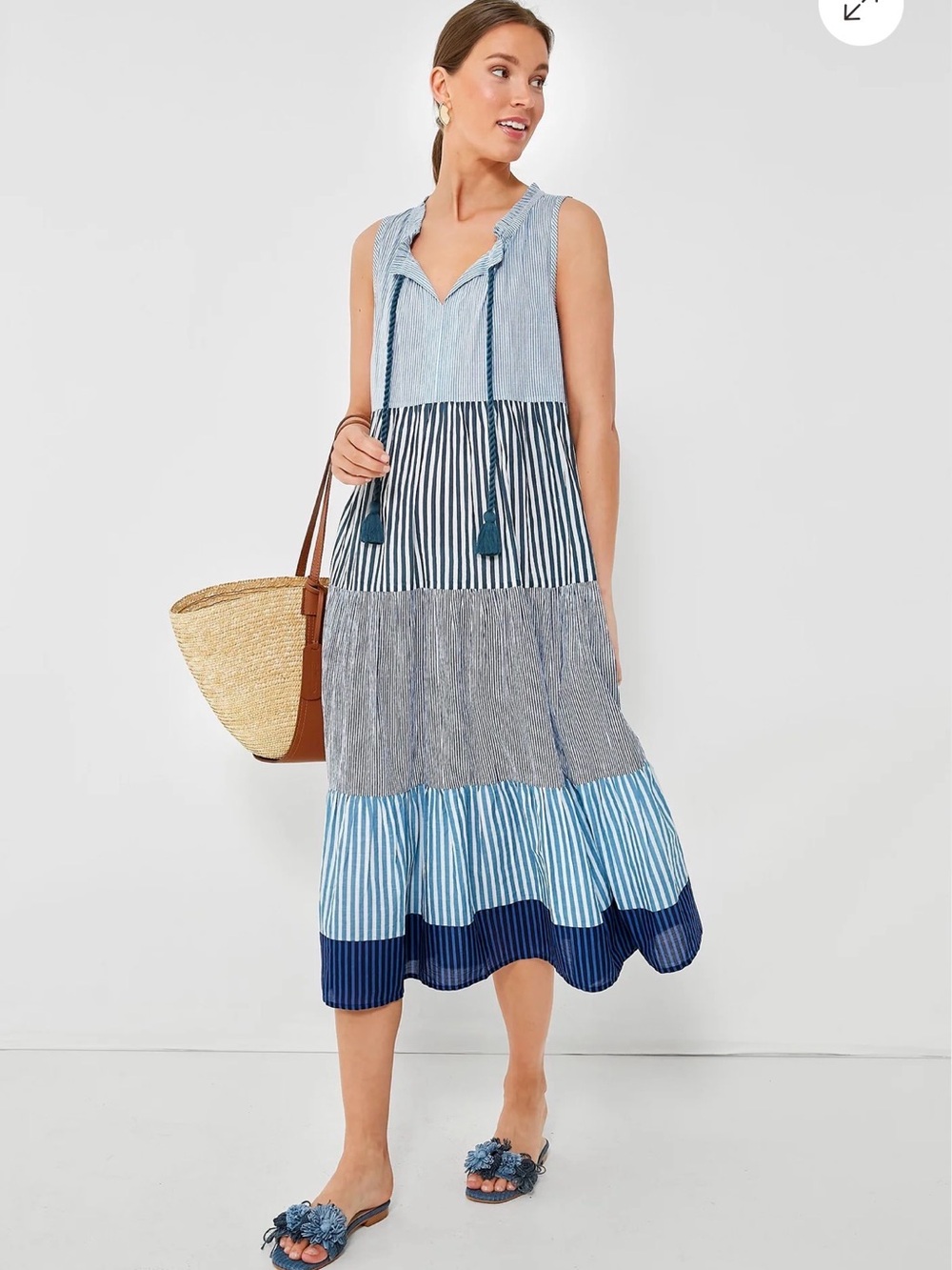 Tuckernuck 3XL Blue White Striped 100% Cotton Tiered Maxi Dress